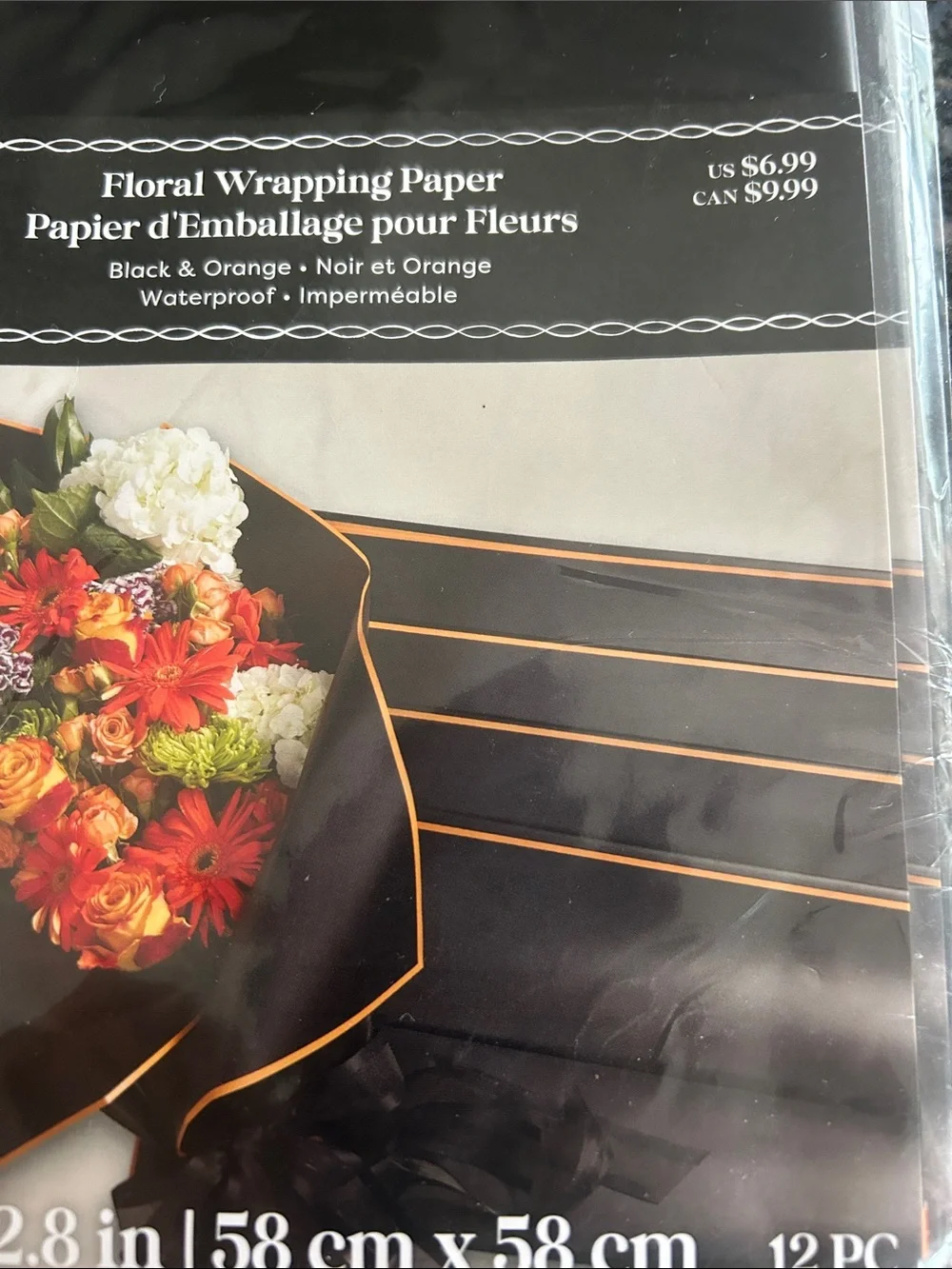 ASHLAND FLORAL BLACK & ORANGE WRAPPING PAPER LOT OF 2 NWT